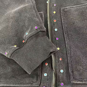 Personnalisé Hommes Lourd 100% Coton Double Zip Hoodies Haute Qualité Soleil Délavé Lavage Sweats Strass Hommes Zipper Hoodie - Product Image 4