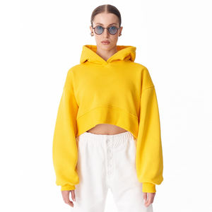 Sudadera Corta con Capucha Holgada de Buena Calidad, con Logotipo Frontal, Color Amarillo, Manga Larga, Prenda Exterior Moderna para Mujer - Product Image 1