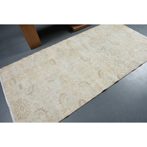 Alfombra turca clásica de piel de lana Beige de 4x7 pies, diseño de retazos para entrada, sala de estar, dormitorio, forma Rectangular con respaldo de látex - Product Image 2
