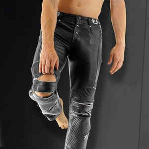 Customized Unisex <b>Cargo</b> <b>Pants</b> PU Cowhide <b>Leather</b> Material High Straight Flat Casual Genuine Breathable Trousers for Men Women - Product Image 5