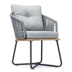 Chaise de salle à manger au design moderne avec cadre en aluminium Corde tissée et siège en bois Coussin en fer inclus - Product Image 1