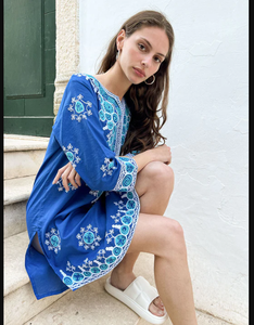 Robe d'été brodée à la main à manches longues, col haut, Mini longueur décontractée pour femmes, courte - Product Image 4