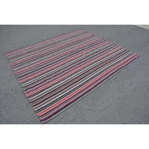 Turkish Large Rug 8.2x6.9 ft, Vintage Kilim <b>Red</b> Plants & trees <b>Wool</b> Rug - Product Image 3