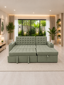 <b>Modern</b> L Shaped <b>Sofa</b> <b>Bed</b> Multibed Sage Upholstered Corner Sleeper Couch Tufted Fabric Living Room Furniture Villa Apartment - Product Image 4