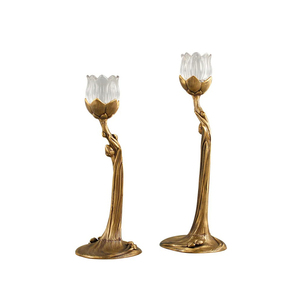 Tasses à bougies élégantes en métal avec fond de base recouvert de caoutchouc Bougeoir en cuivre Bougeoir de luxe doré de style européen - Product Image 1