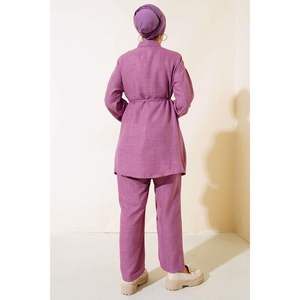 ชุด2ชิ้นสีม่วงแดงของผู้หญิงผ้าลินินปักด้วยหินเก๋ไก๋และมีสไตล์ - Product Image 3