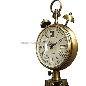 木製の床時計とスタンド付きの金属製三脚時計真ちゅうと茶色の2つのベルアンティークルックフロアクロックホームデコレーション