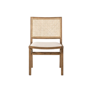Silla de Comedor Moderna de Ratán y Madera de Teca con Respaldo Plano, Panel Tejido Cuadrado, Patas Rectas de Madera, Asiento Sólido, Ecológica para Apartamentos - Product Image 2