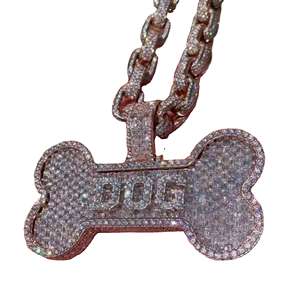 Luxury Gold Plated Sterling Silver Iced Out Bone Pendant <b>Chain</b> Hip Hop Moissanite <b>Dog</b> <b>Tag</b> with VVS Shine - Product Image 1