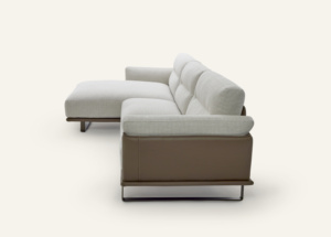 Canapé d'angle moderne de haute qualité fabriqué en Italie, quatre places, Dublino, tissu vert clair, base en cuir véritable - Product Image 4