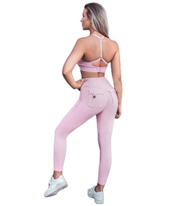 Tenue de yoga flexible grande taille pour femmes ensemble deux pièces sans couture côtelé taille haute Leggings soutien-gorge de sport à séchage rapide extensible dans les quatre sens - Product Image 5