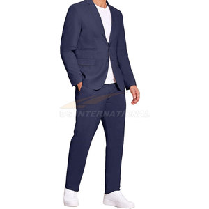Conjunto de traje para hombre Blazer y pantalones de negocios formales de 2 piezas en tela transpirable para bodas, reuniones o eventos, azul marino - Product Image 2