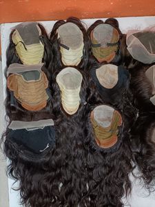 Peluca de pelo de mezcla India cruda Premium sedosa recta y rizada prearrancada con encaje transparente - Product Image 2