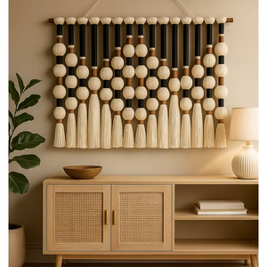 Tapiz Bohemio Grande para Decoración de Pared, Equilibrio Monocromo, Macramé, Estilo Caralarga Lomas, Hecho a Mano, para el Hogar - Product Image 1