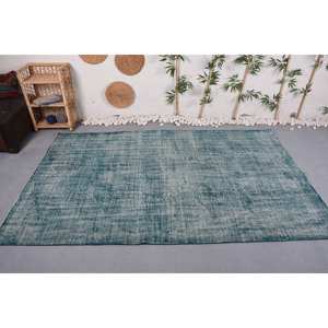 Alfombra turca Vintage azul moderna, 5,7x9,1 pies, lana, látex, respaldo, felpa, altura, Patchwork Rectangular para pasillo de coche - Product Image 1