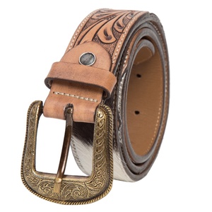 Nuevo diseño de pelo de vaca en cuero Floral tallado a mano cinturón occidental de lujo vaquero y Vaquera cinturón Rodeo - Product Image 2