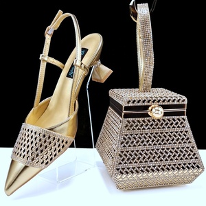 Aso Ebi Shoes Bolsos a juego Nigeria Zapatos de fiesta y conjunto de bolsos para <span class=keywords><strong>mujer</strong></span> Zapatos de boda de cristal y bolso a juego para la novia - Product Image 1