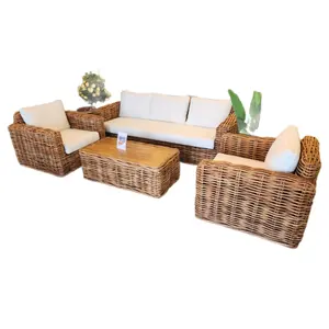 Luxury design wicker rattan set sofa bed home decoration for living room and garden handmade indonesia
