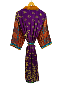 Túnica India Floral Seda Sari Kimono Vintage Sari Robe Suave Playa Fiesta Vestido Indio Hecho A Mano Seda Kimono - Product Image 5