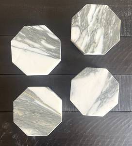 Posavasos de Mármol Octagonales Arabescato Corchia, Elegantes Posavasos de Piedra Blanca y Gris - Product Image 4
