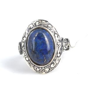 925 Sterling Silver Men's <b>Ring</b> with Oval <b>Lapis</b> <b>Lazuli</b> Handcrafted Bezel Setting Cushion Cut Diamond for Everyday Wear or Gift - Product Image 4