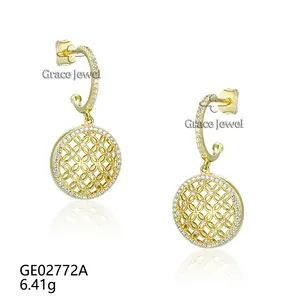 Grace Jewelry Lucky Sterling 925 Silver Gold Plated Zircon 4 Leaf Clover Flower Shape Custom Luxury Gold Plated Earrings