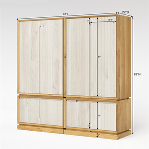 Armoire de rangement moderne en teck massif écologique bicolore, grande capacité, avec tringles de suspension, pour chambre d'hôpital et salon - Product Image 6