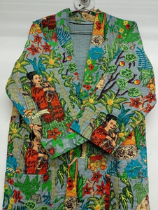 Manteau en pur coton matelassé de style indien Kantha fait à la main Kimono de nuit thermique confortable pour le printemps et l'été taille libre - Product Image 2