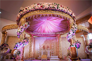 Srilankan Manavarai Peacock Wedding Mandapam Top Rated Traditional South Indian Weddings <b>Dome</b> Style Golden Mandap Ireland Event - Product Image 6
