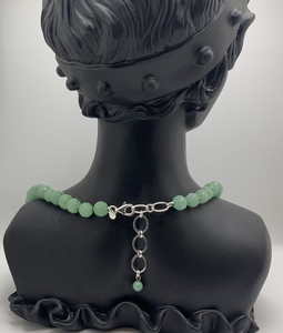 Carved Aventurine <b>Bead</b> <b>Necklace</b> with Asian Motifs, Sterling Silver Clasp Scarf <b>Necklace</b>, Fringe Beaded Bandana - Product Image 2