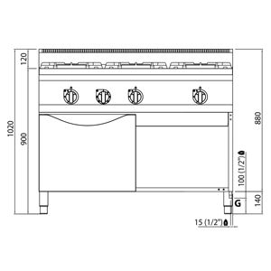 Cocina de Gas - 34.5kW - 3 Quemadores - con Horno de Gas Estático - 3.5kW - Product Image 6