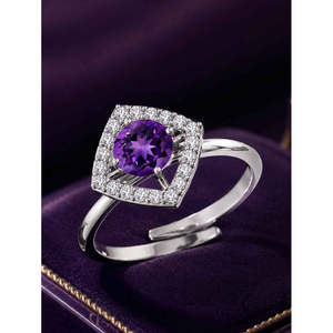 Anillos de Plata de Ley 925 de Primera Calidad para Mujer, Chapados en Rodio con Amatista en Engaste de Bisel - Product Image 2