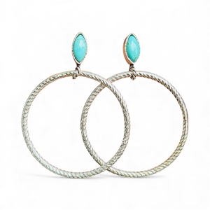 Boucles d'oreilles élégantes en laiton turquoise naturel d'Arizona, style bohème, bijoux en laiton tendance pour femmes, sertissage en forme de poire, pour les fêtes - Product Image 3