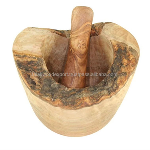 Mortier et pilon rustiques en bois d'olivier fait à la main, outils d'herbes et d'épices en bois naturel, petit ensemble de cuisine par FWE - Product Image 3