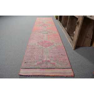 Alfombra de lana Vintage de 2,4x10 pies, rosa y Beige, hecha a mano, estilo bohemio, alfombras rectangulares de retazos turcos para respaldo de látex de cabecera - Product Image 2