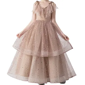 Summer Casual Sleeveless Ruffled Dress for 12 Year Old Girl Sequined Pattern on Solid Clothing Long Dress for Young Girls