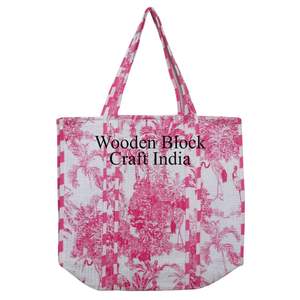 Sac fourre-tout matelassé fait main pour femme, nouveau style bohème vintage, doublure en coton, fermeture ouverte, imprimé, pour le shopping et les voyages - Product Image 2