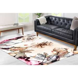 Tapis imprimé - Porte d'entrée, rond, coloré, cadeaux personnalisés, tons doux, fleurs, tapis fin non tissé - Product Image 3