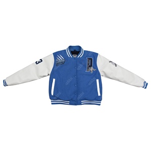 Veste universitaire personnalisée pour femme, corps en laine bleu ciel et manches en cuir PU blanc, veste de baseball universitaire brodée pour femme - Product Image 1