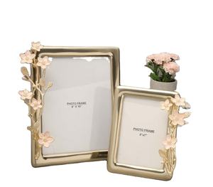 Ensemble de 2 cadres support table hôtel salon cadre Photo mur métal et verre pour décoration murale métal couleur or - Product Image 1