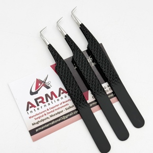 Pinzas profesionales de aislamiento de 90 grados Pinzas de extensión de pestañas plateadas recubiertas de negro con agarre fuerte Etiqueta privada - Product Image 1