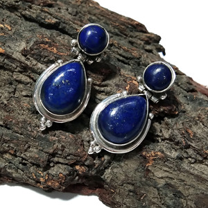 Natural Lapis Lazuli <b>Hoop</b> <b>Earrings</b> <b>Solid</b> 925 Sterling <b>Silver</b> <b>Silver</b> Plated Handmade Blue Gemstone Bezel Setting Certified Gift - Product Image 1