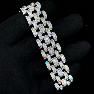 Trendy Moissanite Diamond <b>925</b> Sterling <b>Silver</b> Channel Set Baguette <b>Bracelet</b> for <b>Men</b> and Women - Product Image 3