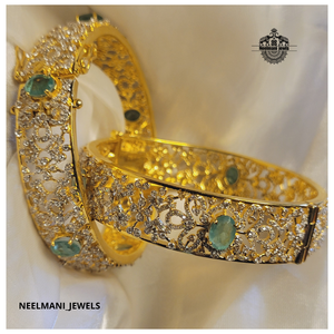 Diamond Green Stone <b>Bracelet</b> Gold Plated <b>Bangles</b> Elegant Jewelry Accessory - Product Image 2