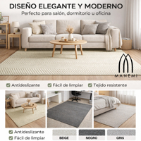 Alfombra Moderna Manemi de Tejido Plano Chevron, Polipropileno, Pelo Fino, Rectangular, Antideslizante con Base de Goma, Lavable, para Sala de Estar