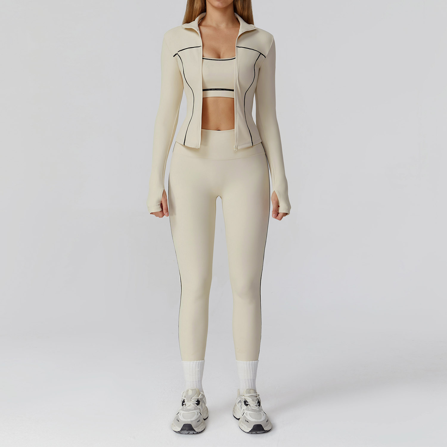 White - bra+jacket+pants