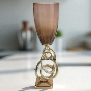 Modern Antique Aluminum Metal Round Shape Color Fully With <b>Glass</b> Leafy Looking Decorative <b>Flower</b> <b>Vase</b> - Product Image 4