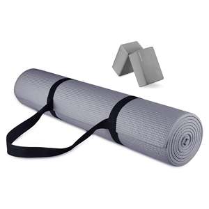Tappetino Fitness Signature ad Alta Densità Antistrappo Multiuso con Cinghia, 6mm, Grigio, in Cotone - Product Image 1