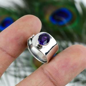Mejor diseño clásico amatista piedra preciosa cabujón anillo hecho a mano 925 sólida plata esterlina 925 Plata estampada joyería de plata de moda - Product Image 2