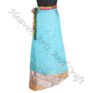 Falda de seda envolvente gitana para mujer India Sarong larga 2 capas Reversible Magic Silk Saris Wrap Falda larga falda de seda al por mayor - Product Image 6